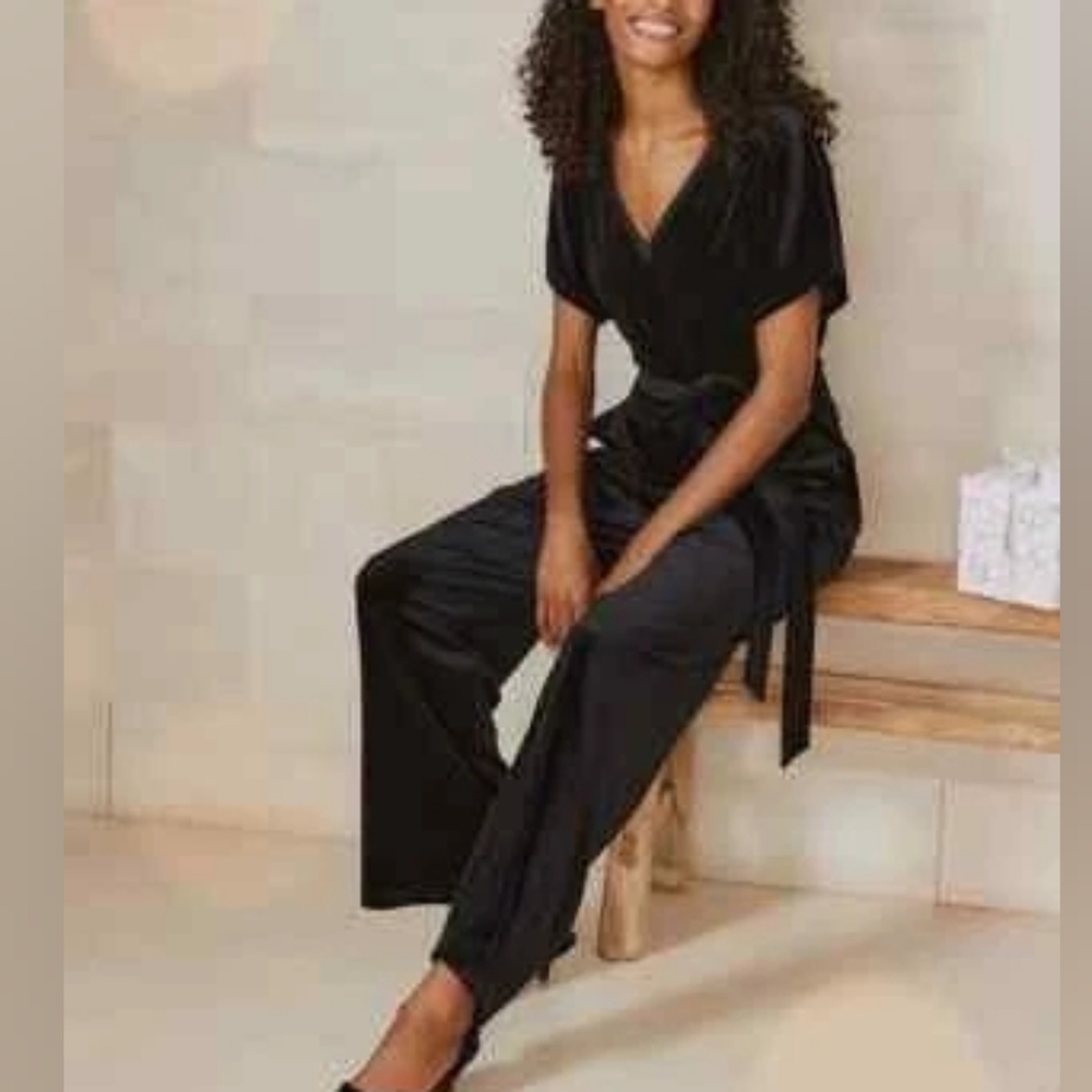 White Label The White Company Black Velvet Jumpsuit US 12